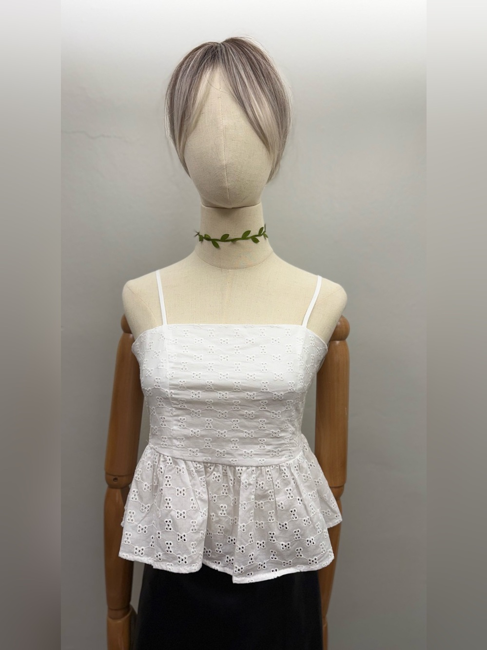 French Connection White Eyelet Peplum Cami Top XS NWT